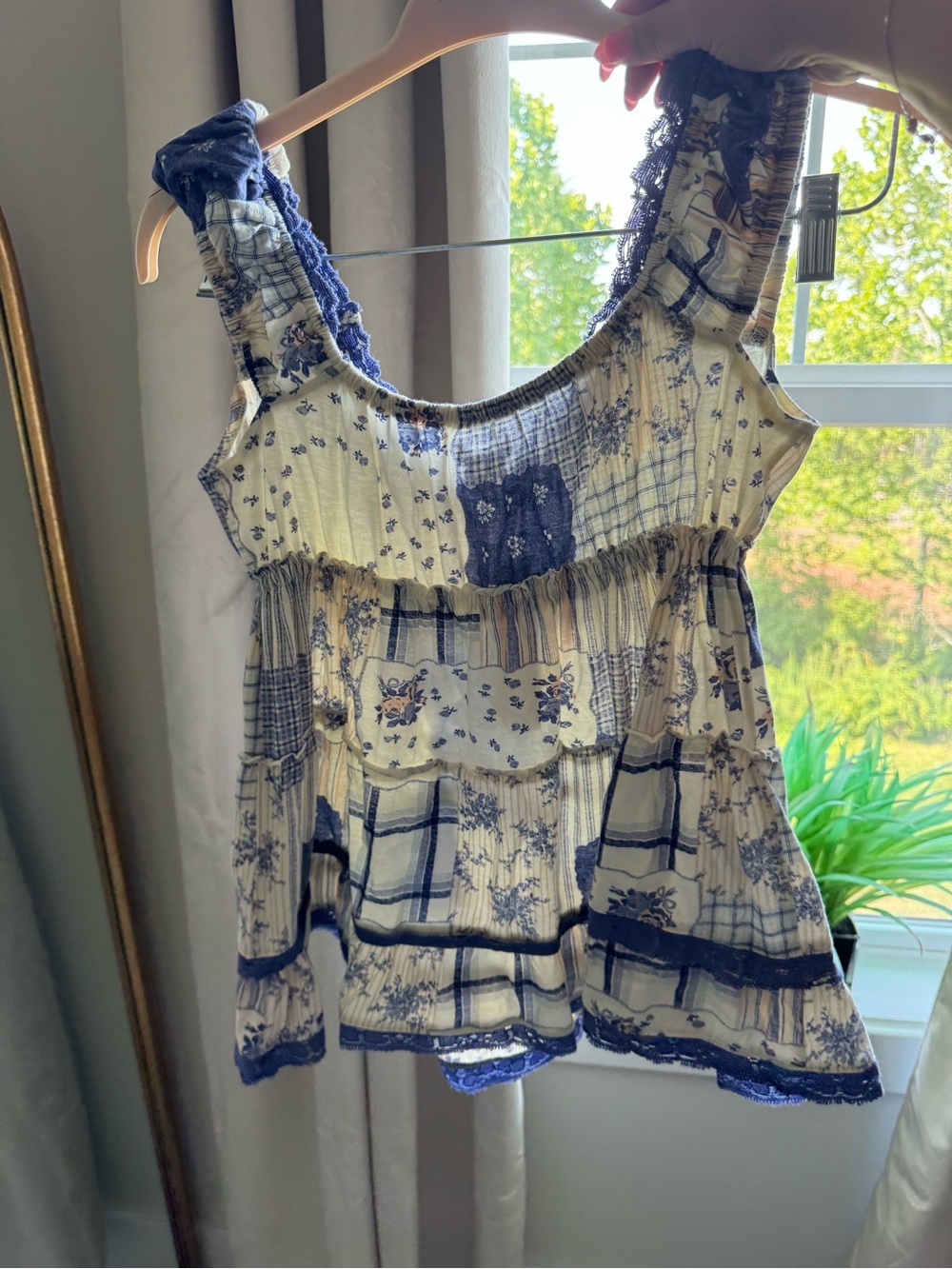 Kimchi Blue Blue and Cream Floral Ruffle Camisole - Picture 4 of 4